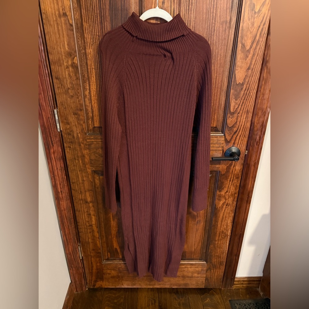 BLUIVY ribbed knit sweater dress, long, red burgundy, NWT, size large